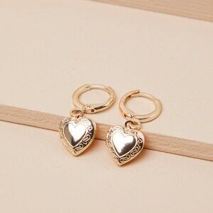 Lulus Dearest Addition Gold Heart Locket Huggie Hoop Earrings - Size One Size